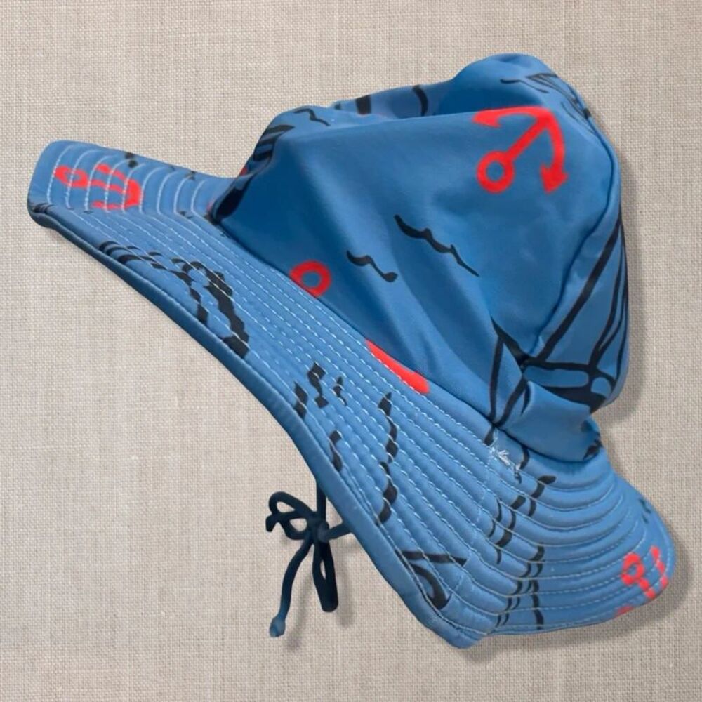 Shark Patrol Boys 4T Blue Nautical Sailboat Anchor Wide Brim Sun Hat